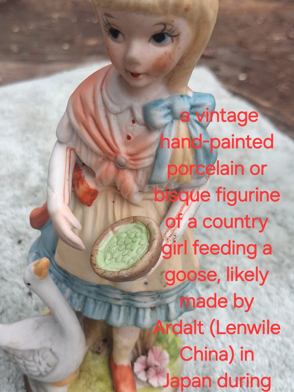 Ardalt-Style Hand-Painted Porcelain Country Girl Figurine in Pastel Colors